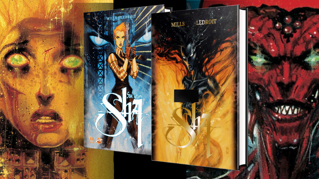 Banner image for Sha 2 Kickstarter campaign. Showing the two editions that will be available and two of the main characters in the story. Story by Pat Mills and Olivier Ledroit